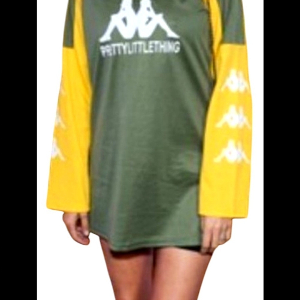 PrettyLittleThing Green & Yellow Long Sleeve Shirt /Dress